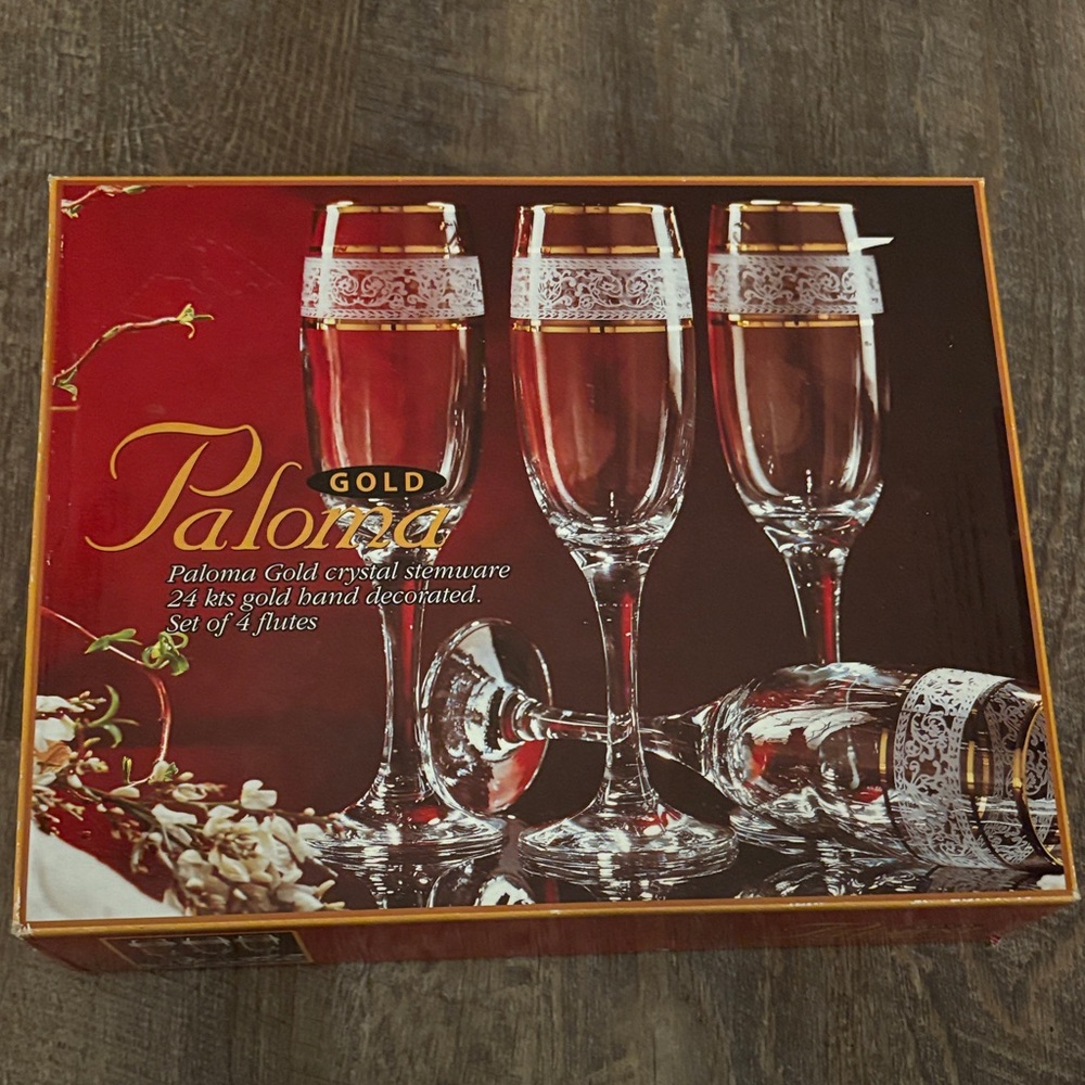 Gold Crystal Flutes 24kts gold band Set of 4